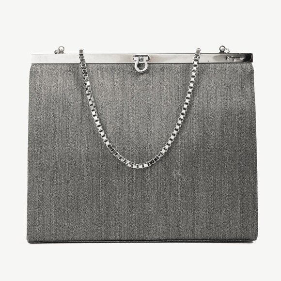 Salvatore Ferragamo Grey Flannel Gancini-Clasp Evening Bag - Picture 2 of 12